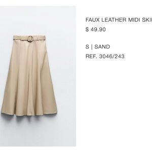 Zara NWOT Beige A-Line Skirt faux leather with belt